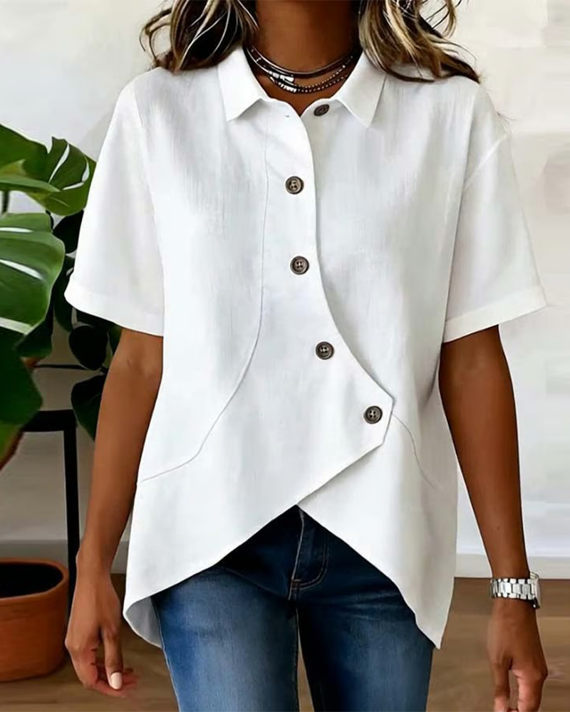 Vittoria - Blusa Asimétrica de Algodón-Lino con Botones