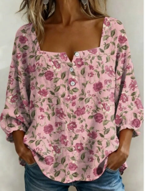 Amelia - Blusa Sencilla con Escote Cuadrado y Mangas Largas
