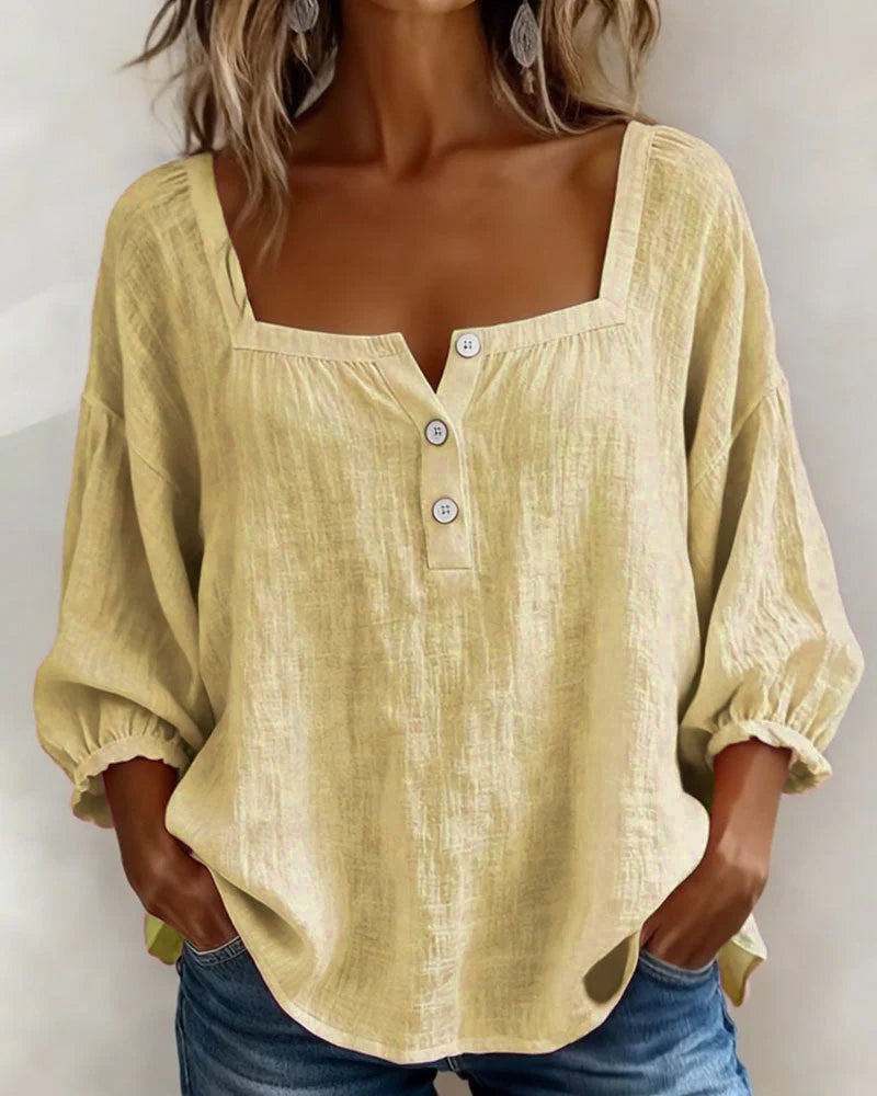 Amelia - Blusa Sencilla con Escote Cuadrado y Mangas Largas