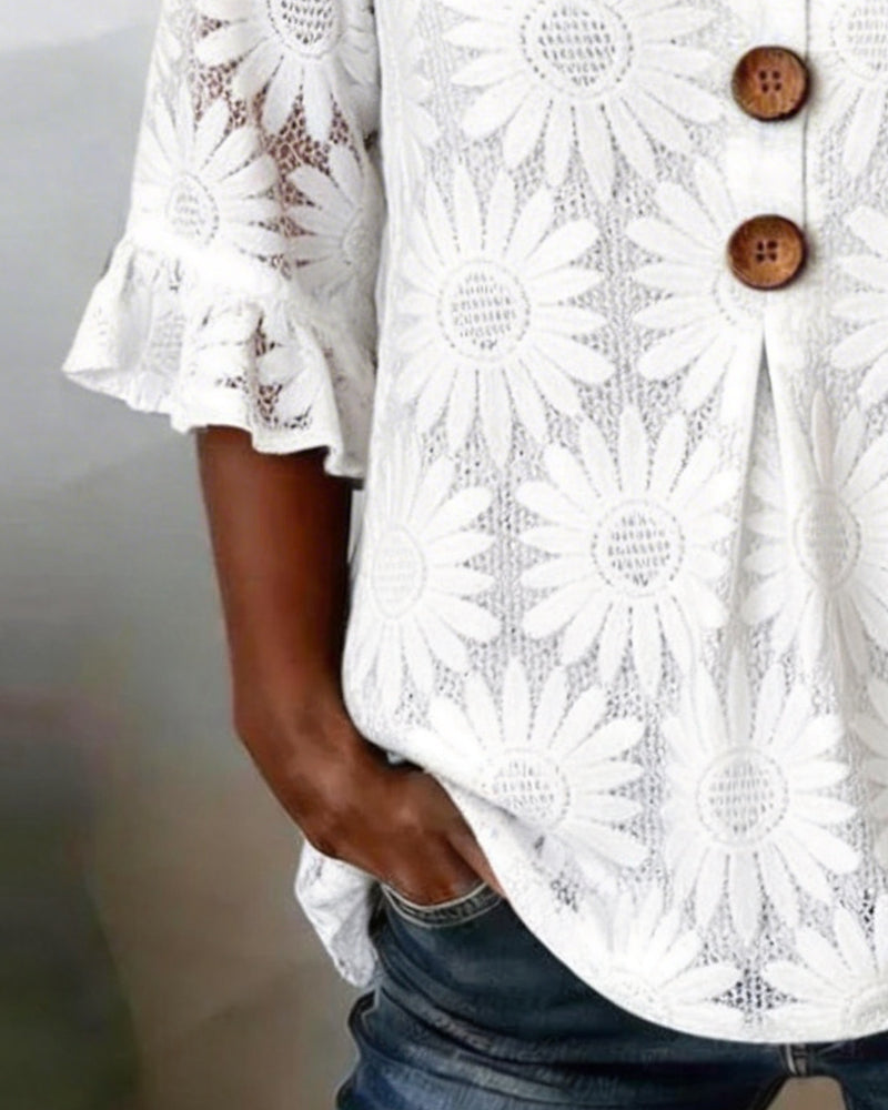 Lucia - Blusa con Estampado de Margaritas y Volantes