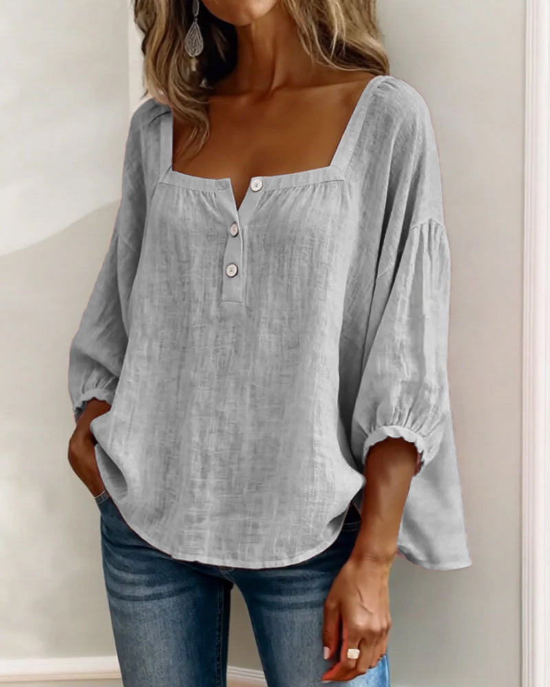 Amelia - Blusa Sencilla con Escote Cuadrado y Mangas Largas