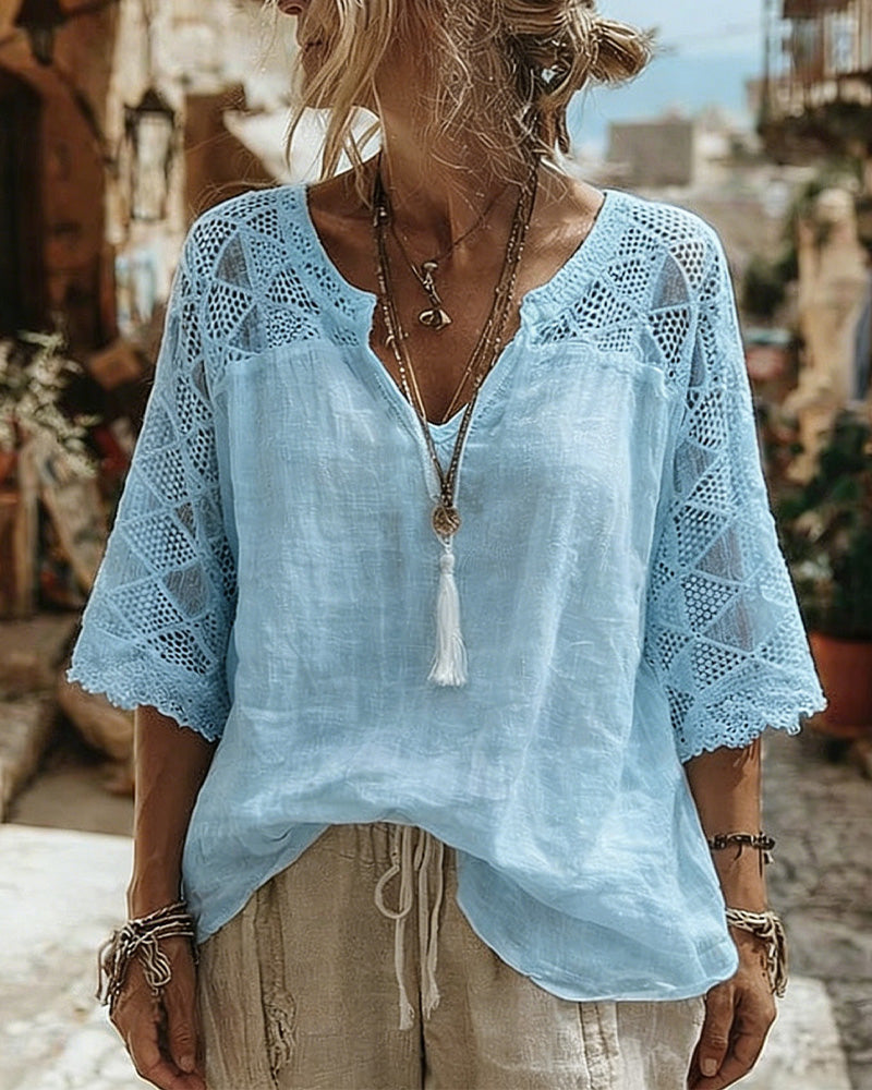 Anna | Blusa con Escote en V y Detalles de Encaje