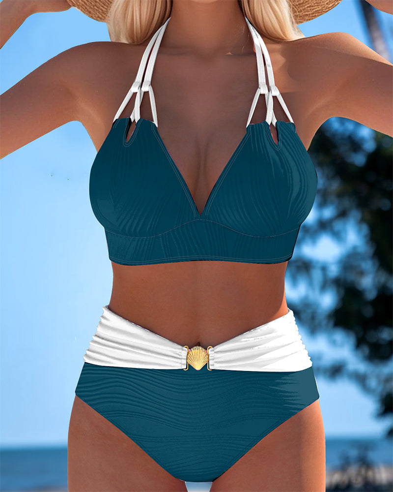 Lily™ | Bañador de Cintura Alta con Doble Tirante y Color Contrastado