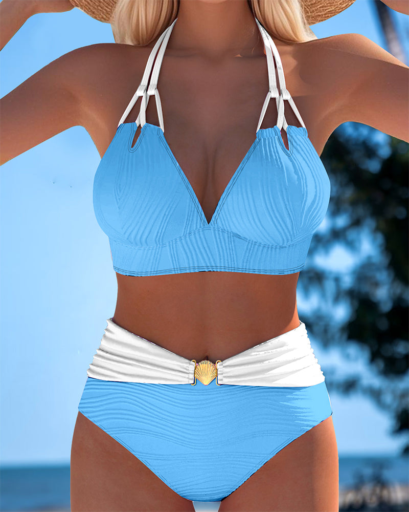 Lily™ | Bañador de Cintura Alta con Doble Tirante y Color Contrastado