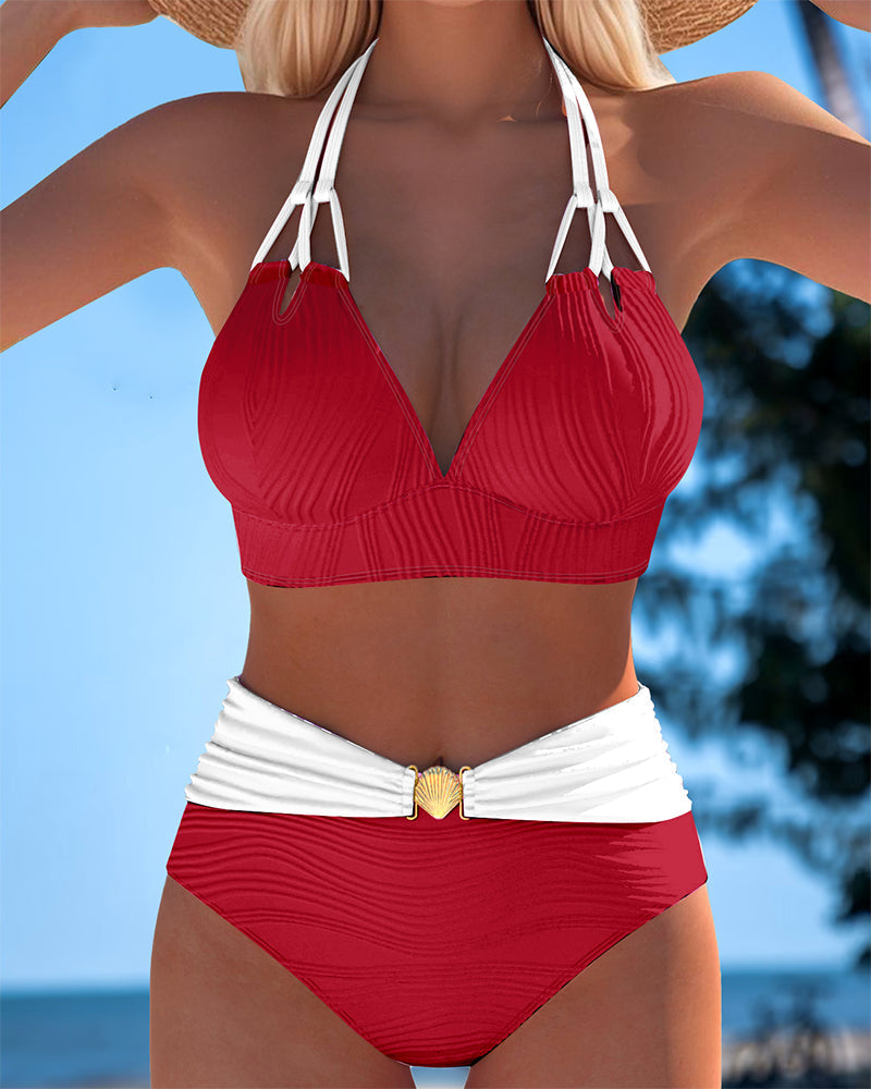Lily™ | Bañador de Cintura Alta con Doble Tirante y Color Contrastado
