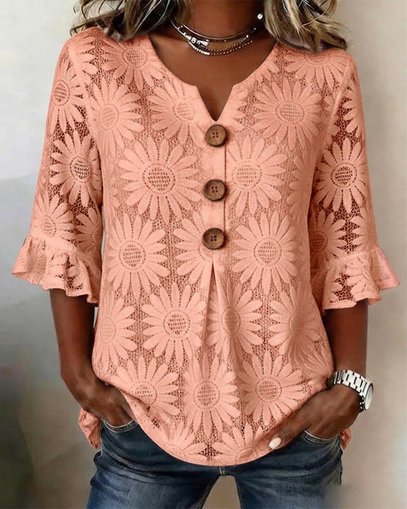 Lucia - Blusa con Estampado de Margaritas y Volantes