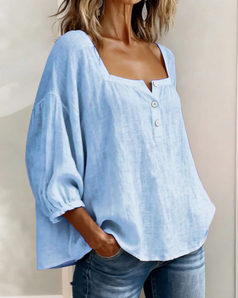 Amelia - Blusa Sencilla con Escote Cuadrado y Mangas Largas