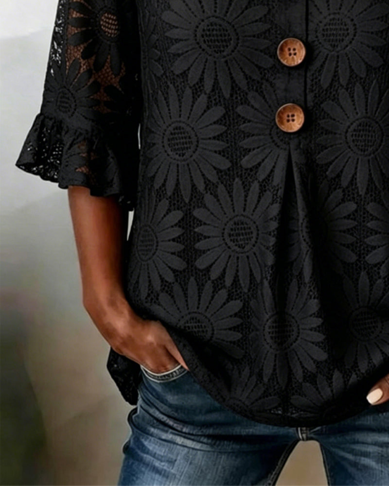Lucia - Blusa con Estampado de Margaritas y Volantes