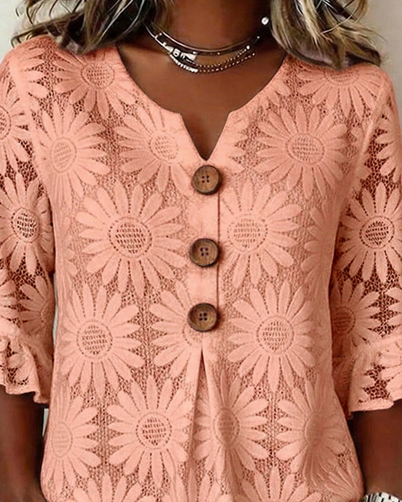 Lucia - Blusa con Estampado de Margaritas y Volantes