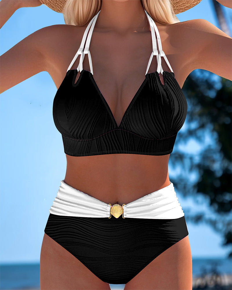 Lily™ | Bañador de Cintura Alta con Doble Tirante y Color Contrastado