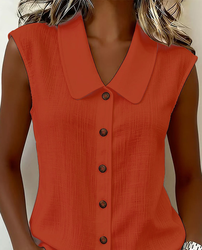Cecilia - Blusa sin Mangas de Mezcla Lino y Algodón