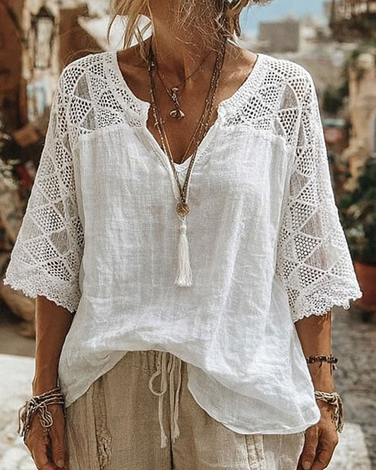 Anna | Blusa con Escote en V y Detalles de Encaje