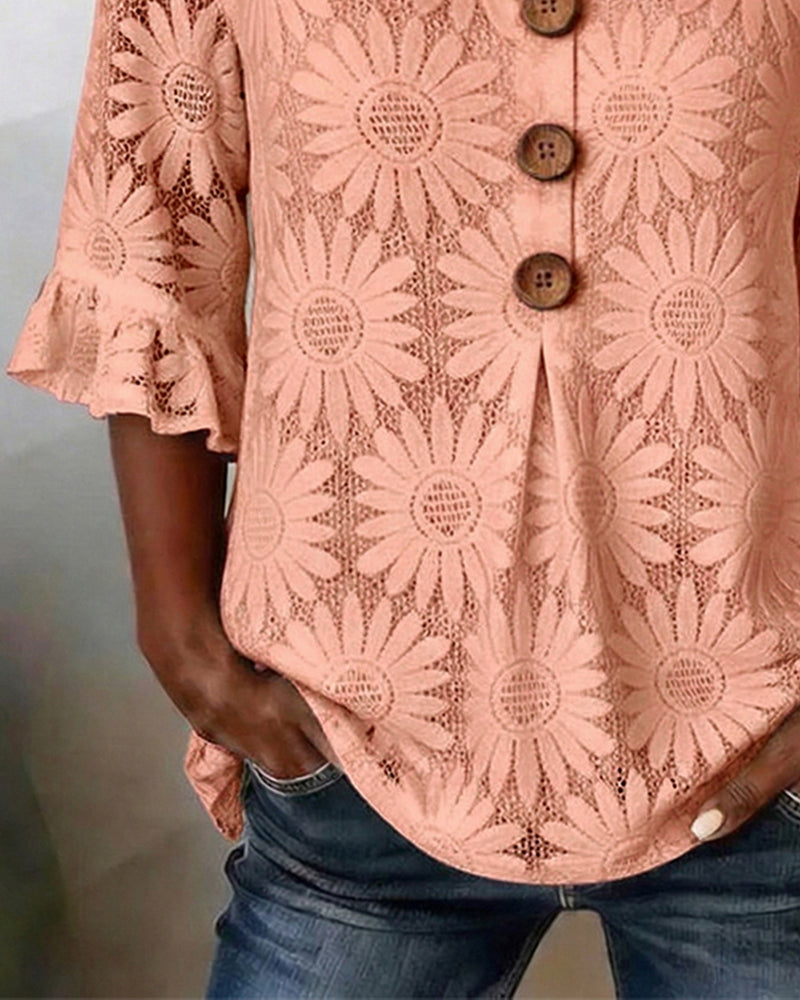 Lucia - Blusa con Estampado de Margaritas y Volantes