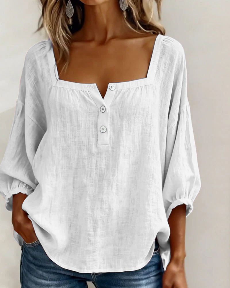 Amelia - Blusa Sencilla con Escote Cuadrado y Mangas Largas