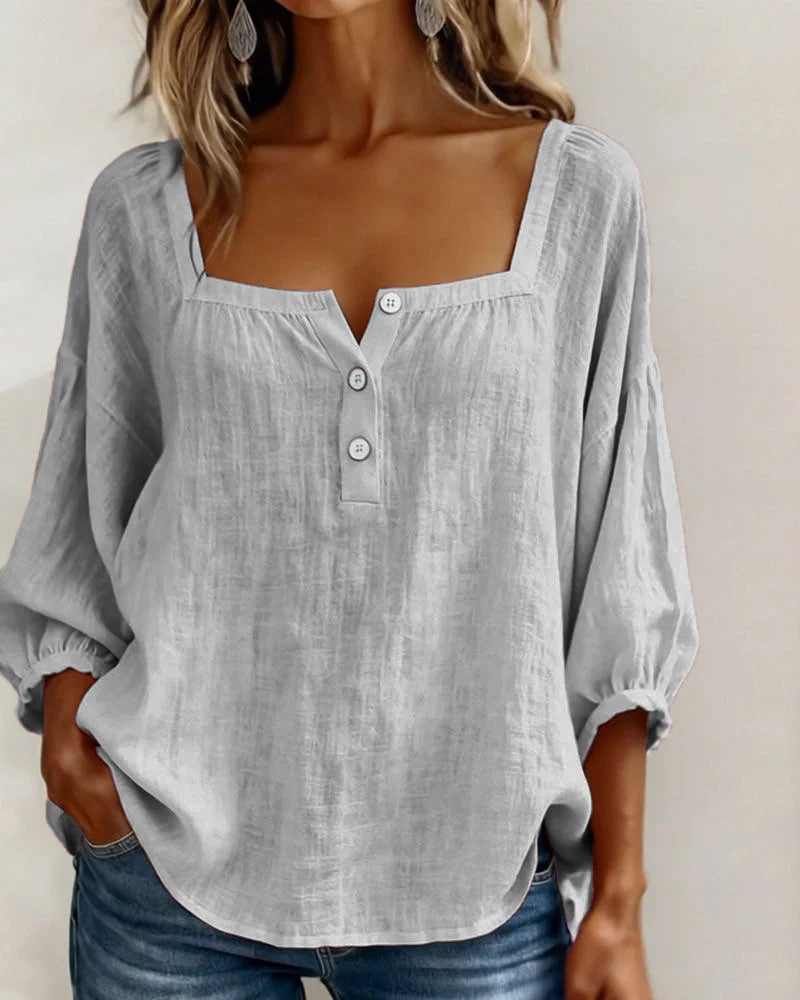 Amelia - Blusa Sencilla con Escote Cuadrado y Mangas Largas
