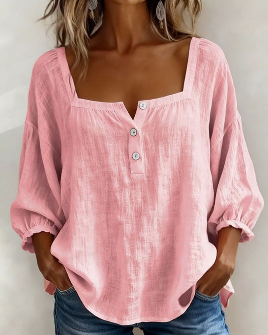 Amelia - Blusa Sencilla con Escote Cuadrado y Mangas Largas