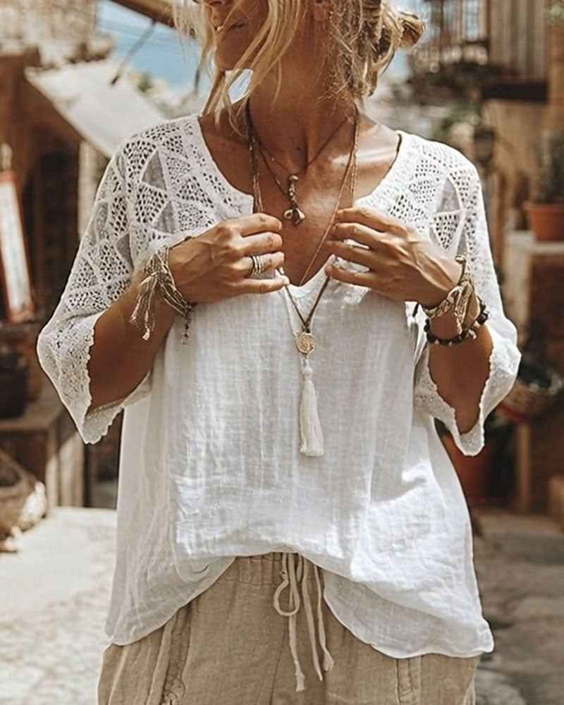 Anna | Blusa con Escote en V y Detalles de Encaje