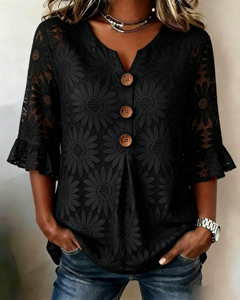 Lucia - Blusa con Estampado de Margaritas y Volantes