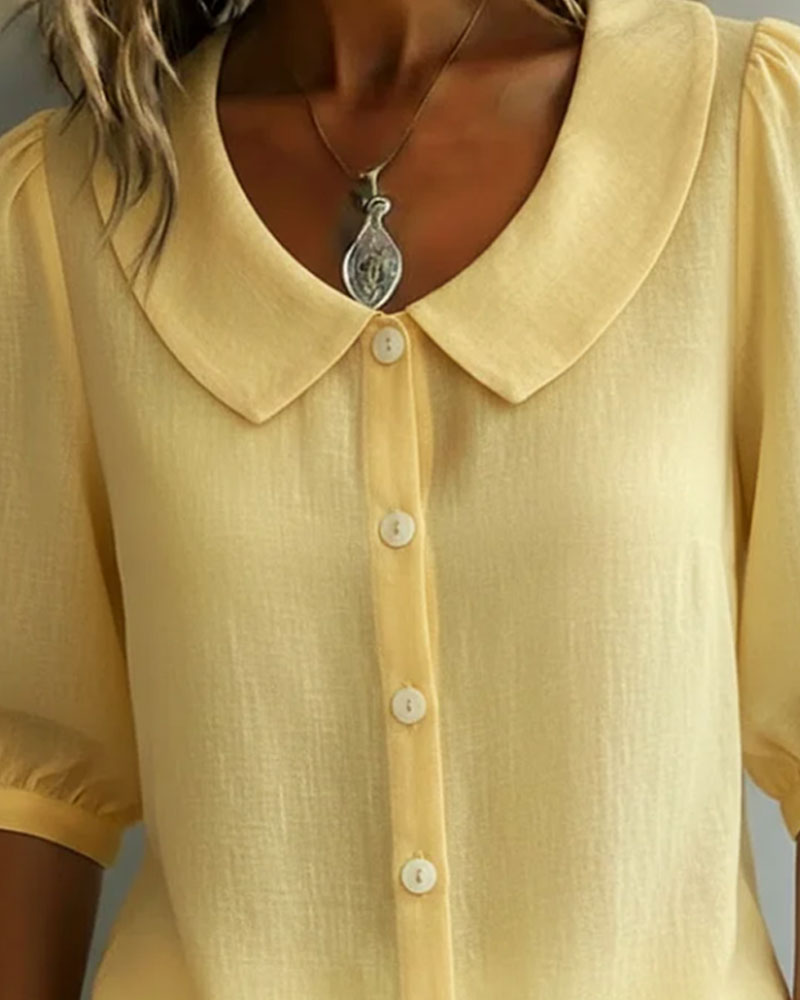 Emma - Camisa de Algodón de Manga Media con Cuello Peter Pan