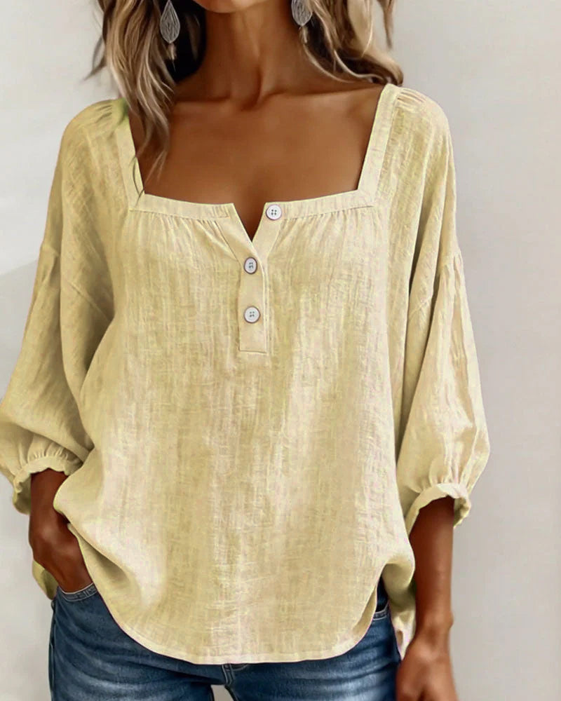 Amelia - Blusa Sencilla con Escote Cuadrado y Mangas Largas