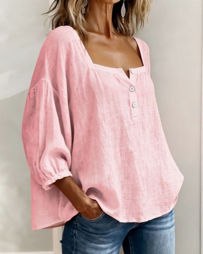 Amelia - Blusa Sencilla con Escote Cuadrado y Mangas Largas