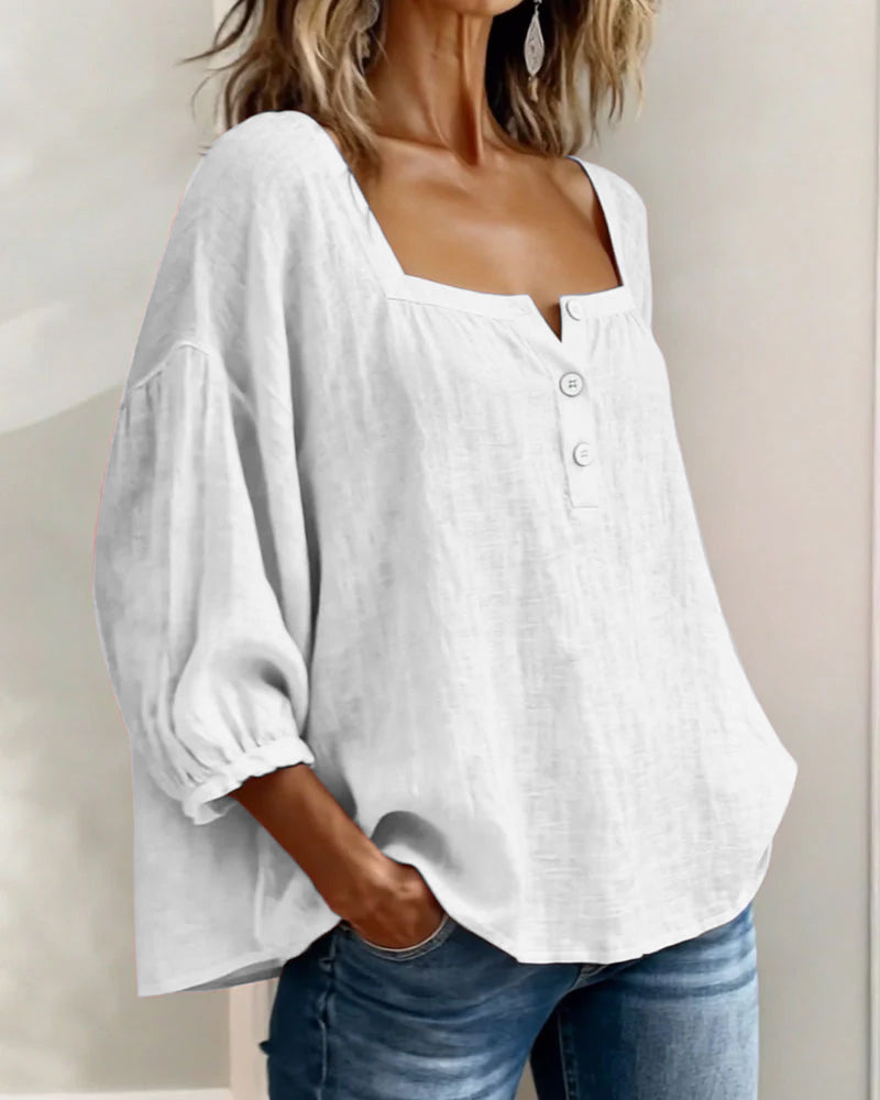 Amelia - Blusa Sencilla con Escote Cuadrado y Mangas Largas