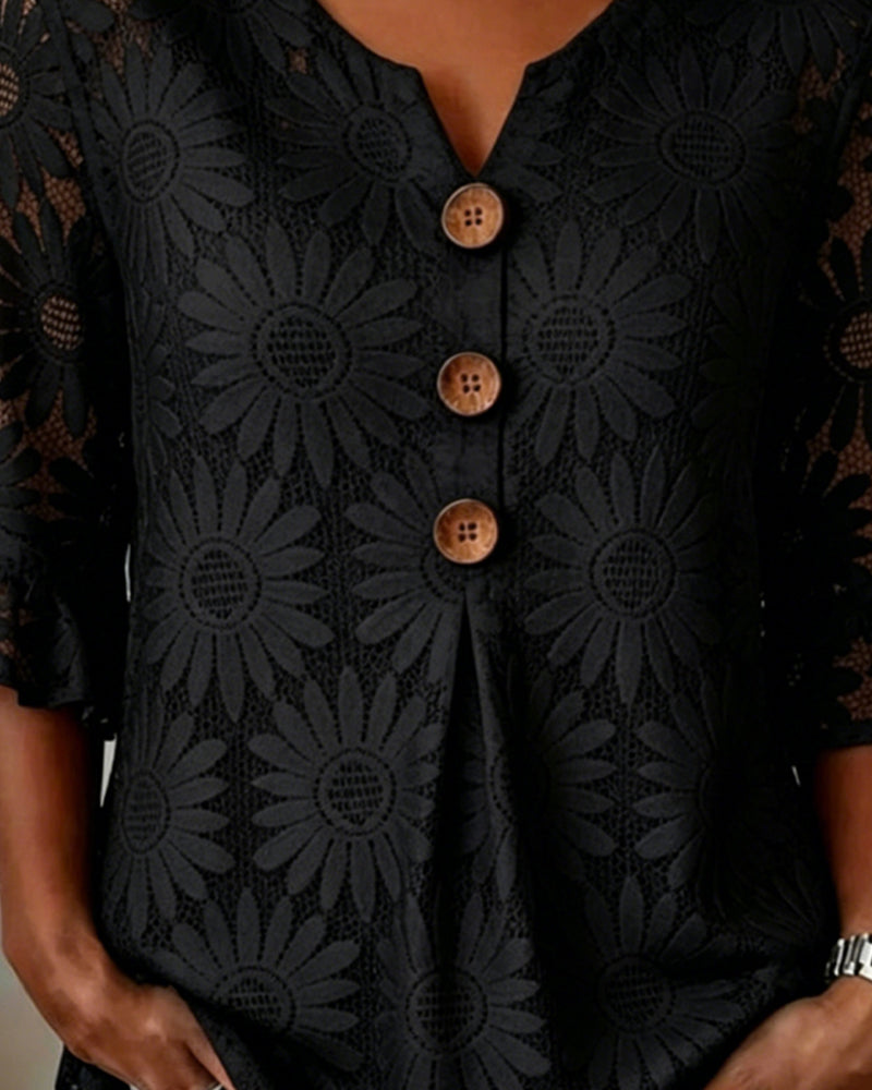 Lucia - Blusa con Estampado de Margaritas y Volantes