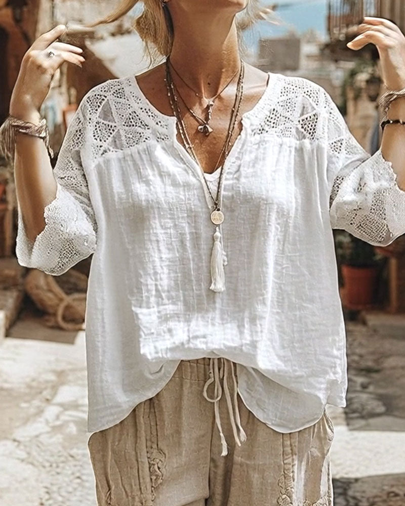 Anna | Blusa con Escote en V y Detalles de Encaje