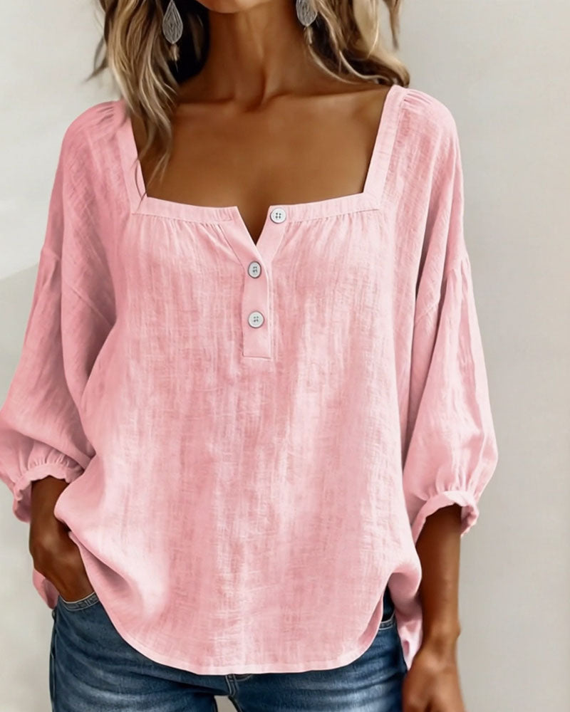Amelia - Blusa Sencilla con Escote Cuadrado y Mangas Largas