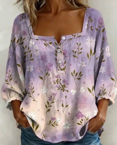 Amelia - Blusa Sencilla con Escote Cuadrado y Mangas Largas