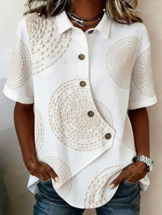 Vittoria - Blusa Asimétrica de Algodón-Lino con Botones