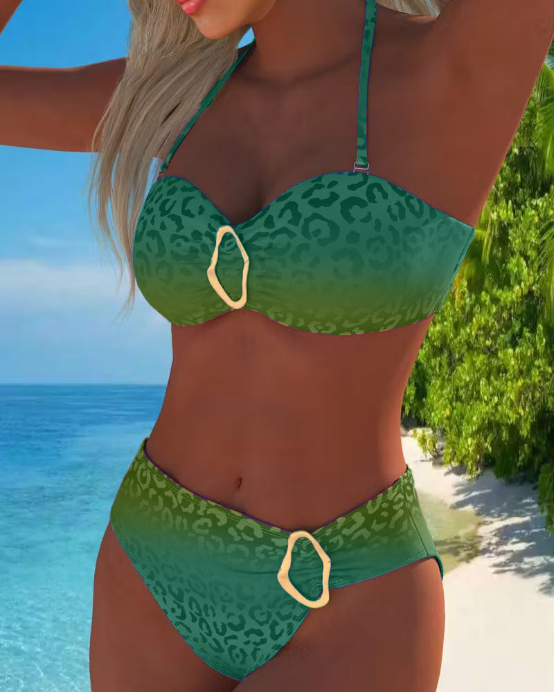 Sofia™ | Bañador con Cuello Halter y Estampado Leopardo en Degradado