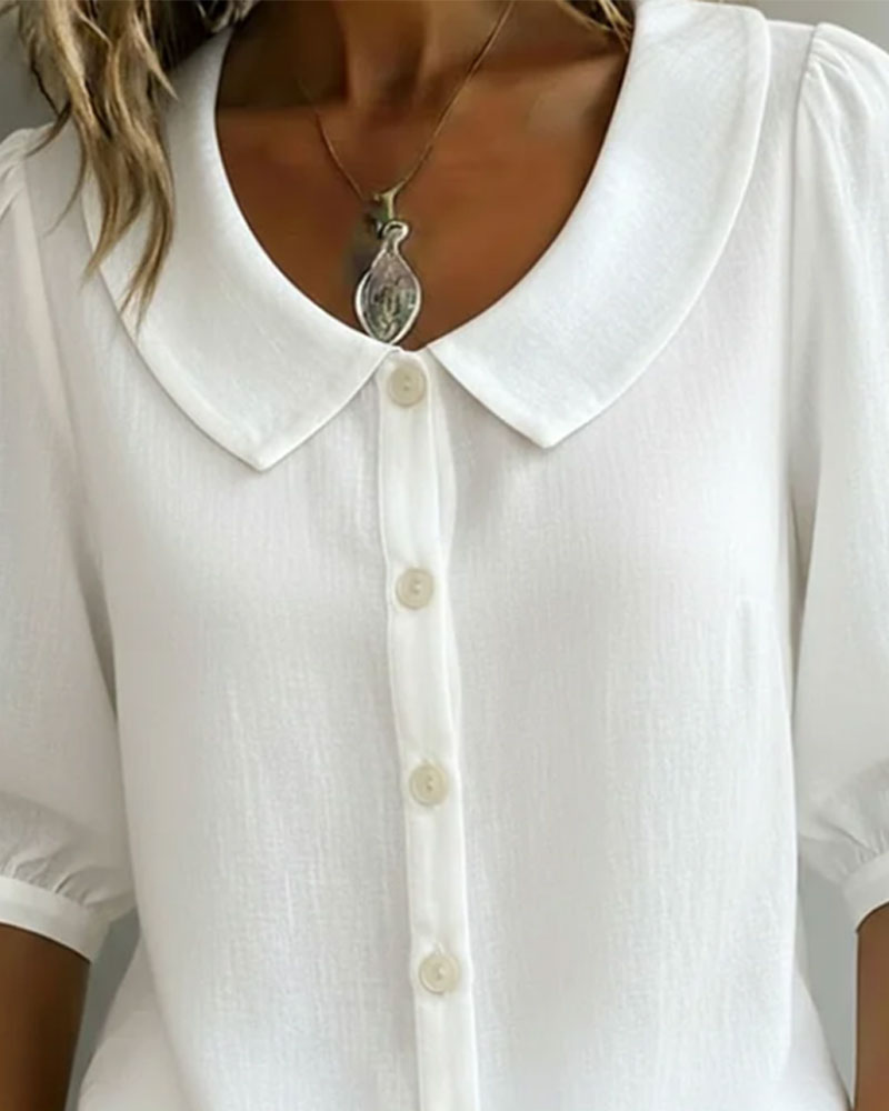 Alessia - Camisa de algodón de manga media con cuello Peter Pan