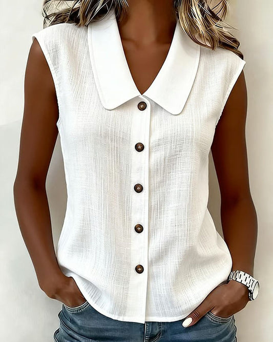 Cecilia - Blusa sin Mangas de Mezcla Lino y Algodón