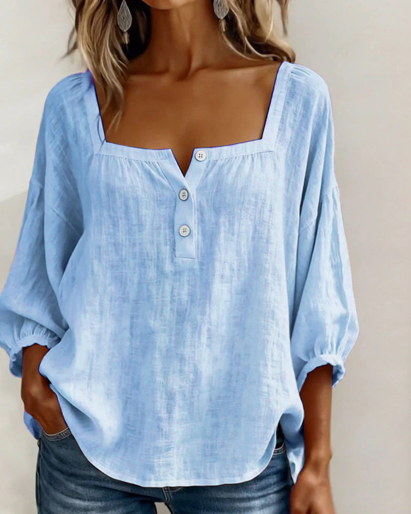 Amelia - Blusa Sencilla con Escote Cuadrado y Mangas Largas