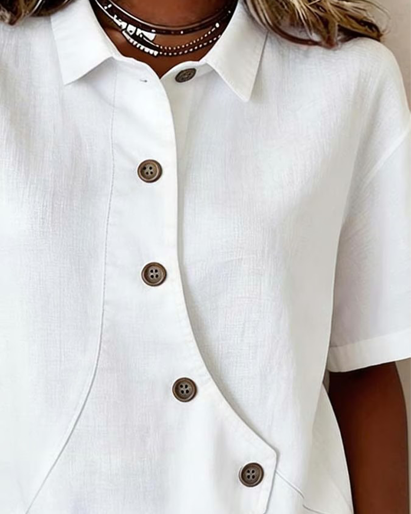 Vittoria - Blusa Asimétrica de Algodón-Lino con Botones
