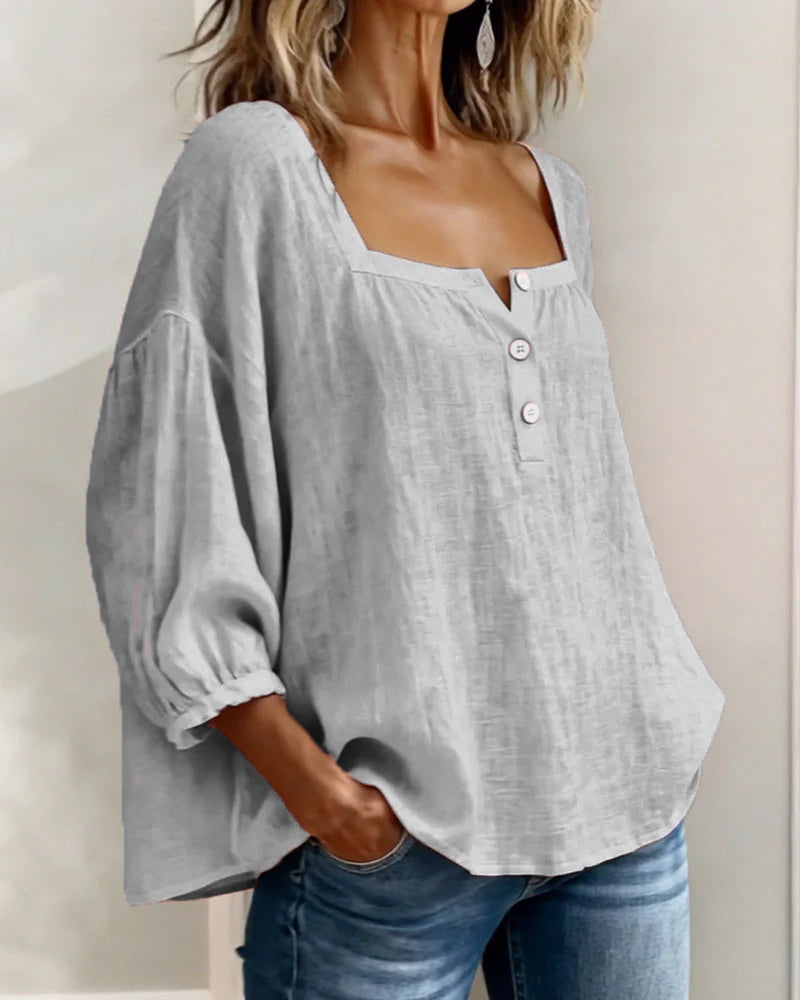 Amelia - Blusa Sencilla con Escote Cuadrado y Mangas Largas