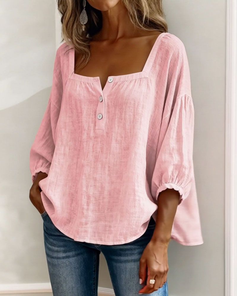 Amelia - Blusa Sencilla con Escote Cuadrado y Mangas Largas