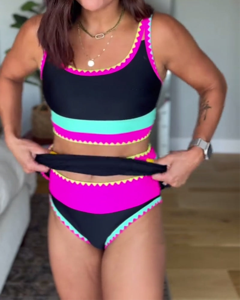 Myra™ | Elegante Bañador de Tres Piezas con Bloques de Color