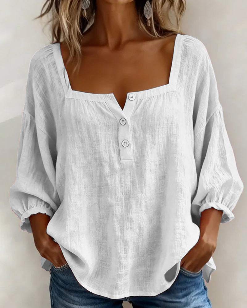 Amelia - Blusa Sencilla con Escote Cuadrado y Mangas Largas