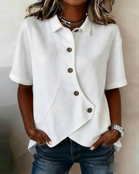 Vittoria - Blusa Asimétrica de Algodón-Lino con Botones
