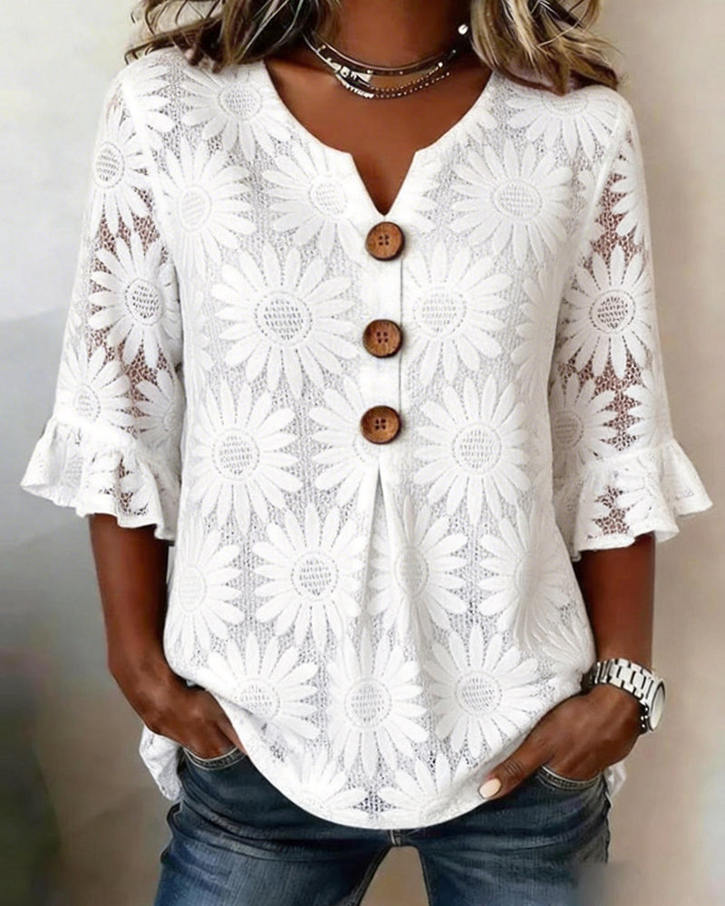 Lucia - Blusa con Estampado de Margaritas y Volantes