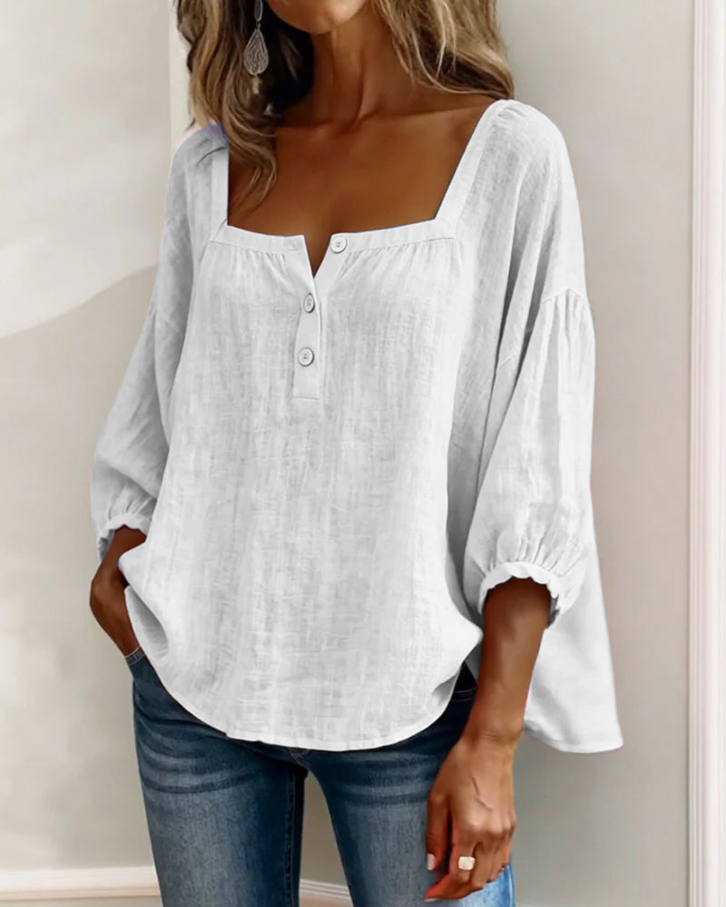 Amelia - Blusa Sencilla con Escote Cuadrado y Mangas Largas