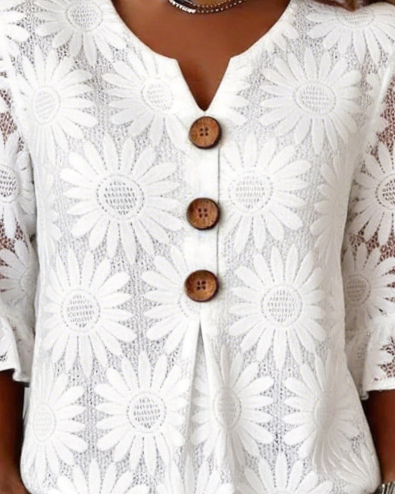 Lucia - Blusa con Estampado de Margaritas y Volantes